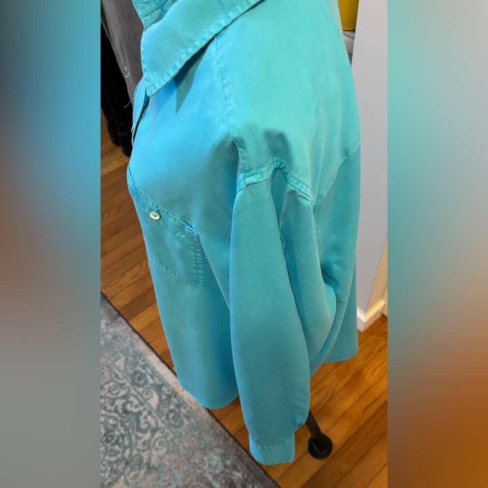 FOXCROFT Womens Turquoise Button Down 100% Tencel Shirt 20W Plus Front Pockets - Picture 5 of 13
